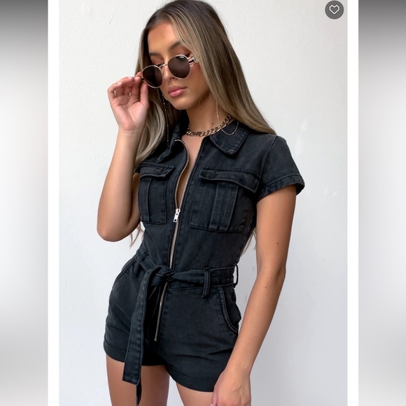 White Fox Boutique - Summer Of Love Playsuit in Acid Wash Black/Gray - Picture 2 of 7